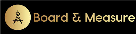 Logo for Board & Measure: a gold compass icon inside a circle, with the gold text 'Board & Measure' on a black background.